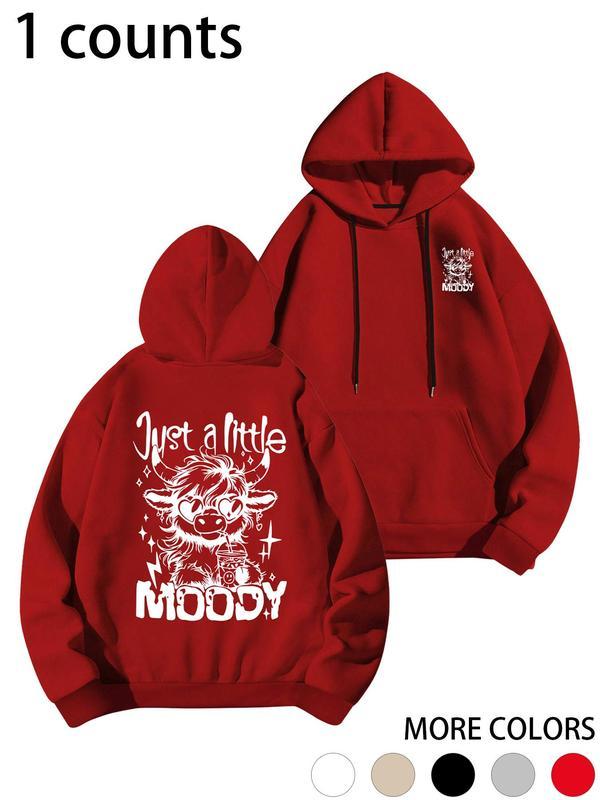 Women's Cartoon Highland Cow Print Hoodie, Casual Thermal Lined Long Sleeve Hooded Sweatshirt for Fall & Winter, Women's Clothes for Daily Wear