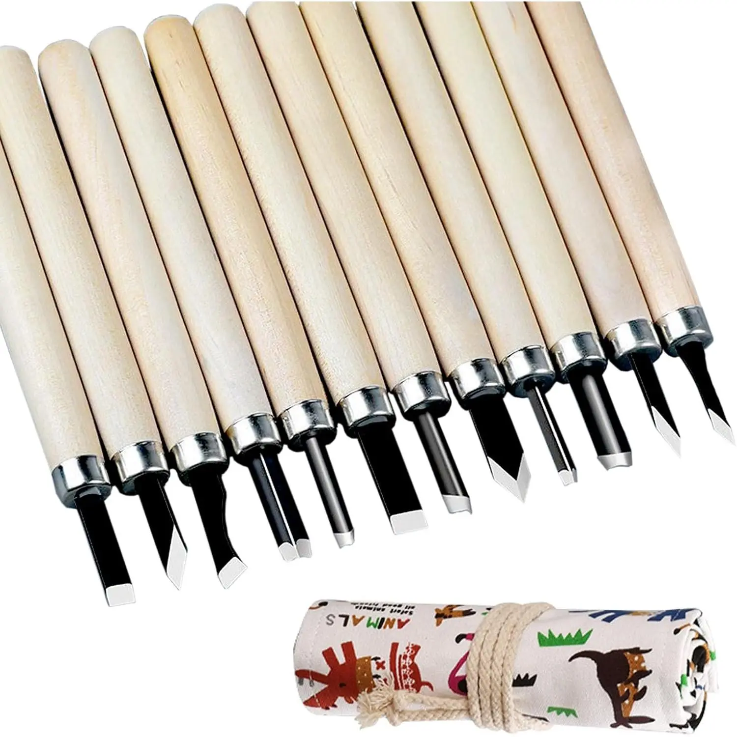Carving Tools Set, 12-Pcs  Whittling Kit with Canvas Roll Bag,  Carving  Kit for Beginners,  & Adults, DIY Craft  Set