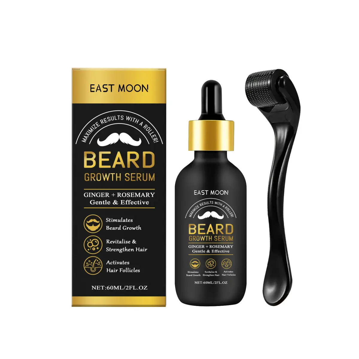 1 Set, Men's Beard Care Set, Beard Roller Oil Kit, Collagen Rosemary Ginger Root Oil, Gentle Softening Nourishing Formula, Helps Beard Look Thicker