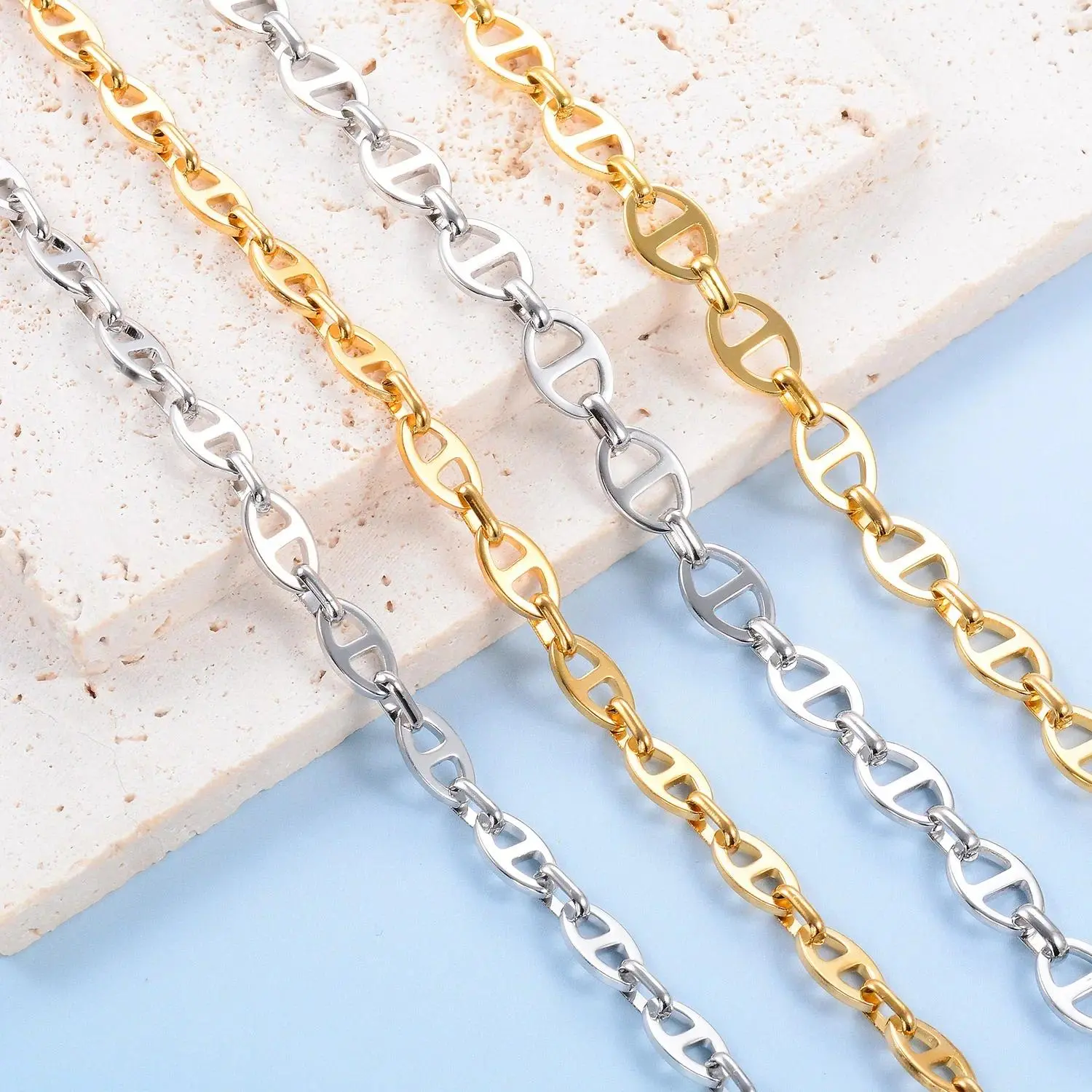 Wholesale 6-8mm Stainless Steel Coffee Bean  Choker Chain - Hip Hop Punk Waterproof Metal Unisex Wear , Gold & Silver Color Costume , Letter Initial , Everyday Use,  Letter  woman trendy fashion  gift girl Gold-Plated Cuban streetwear statement