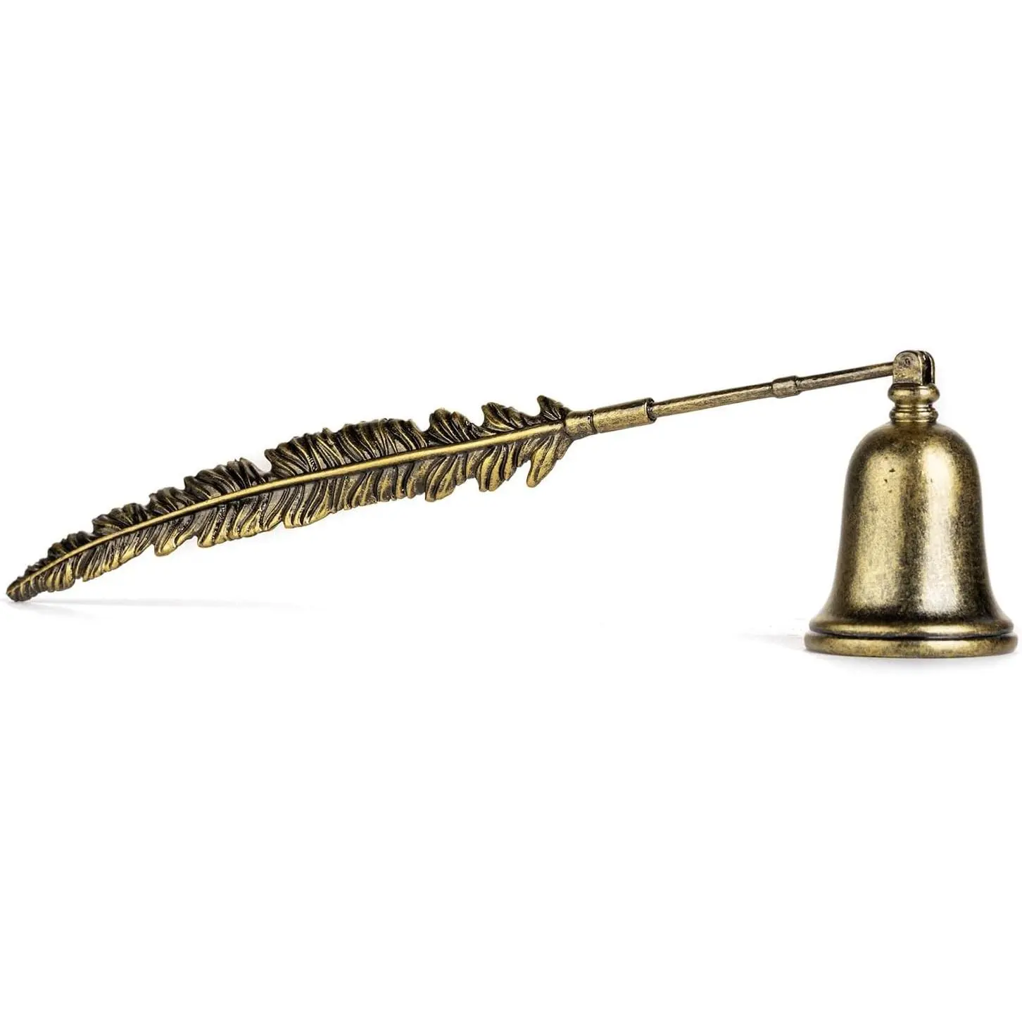 AIM & GGKK Vintage Bronze Feather Candle Snuffer Extinguisher, Long Handle with Bell-Shaped Cap, Decorative Smoke-Free Candle Extinguishing Accessory