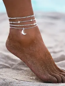 4PCS,Star Moon Anklet for Women, Celestial Layered Foot Chain Jewelry, Adjustable Beach Anklet Bracelet, Cute Summer Gift for Girls;Elegant and versatile fashion accessories suitable for daily wear, Bohemian style jewelry, trendy accessories