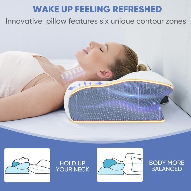 Slow-rebound premium supportive memory foam pillow for neck and shoulder relaxation, two height options and armrests, contoured zoned pillow for ultimate comfort and softness, perfect for side and stomach sleepers