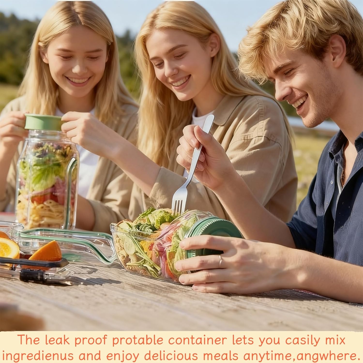 1 salad jar, salad pod, Mei Sen jar salad container, leak-proof vertical layered salad jar, container with seasoning, reusable and portable lunch container, suitable for office, picnic and travel, Airtight Food Storage, Leak Proof Lids
