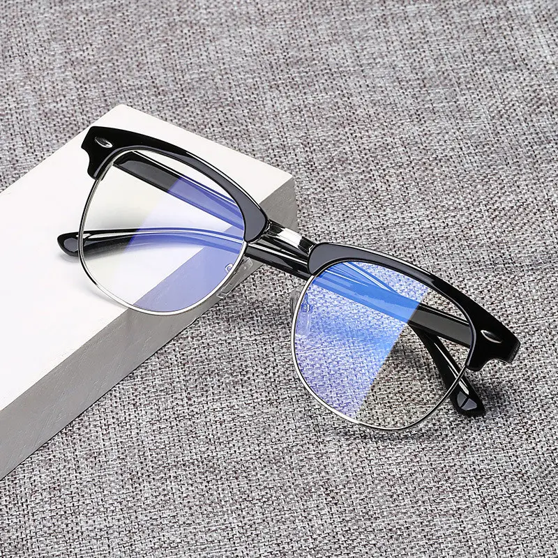 Modern Metal Eyewear with Blue Lenses, Classic Black and Silver Frame Glasses with Durable Hinge, Stylish Unisex Accessory, Adults, Print, Blue Highlight Lenses Non-Prescription Glasses, Coloured Non-Prescription Glasses