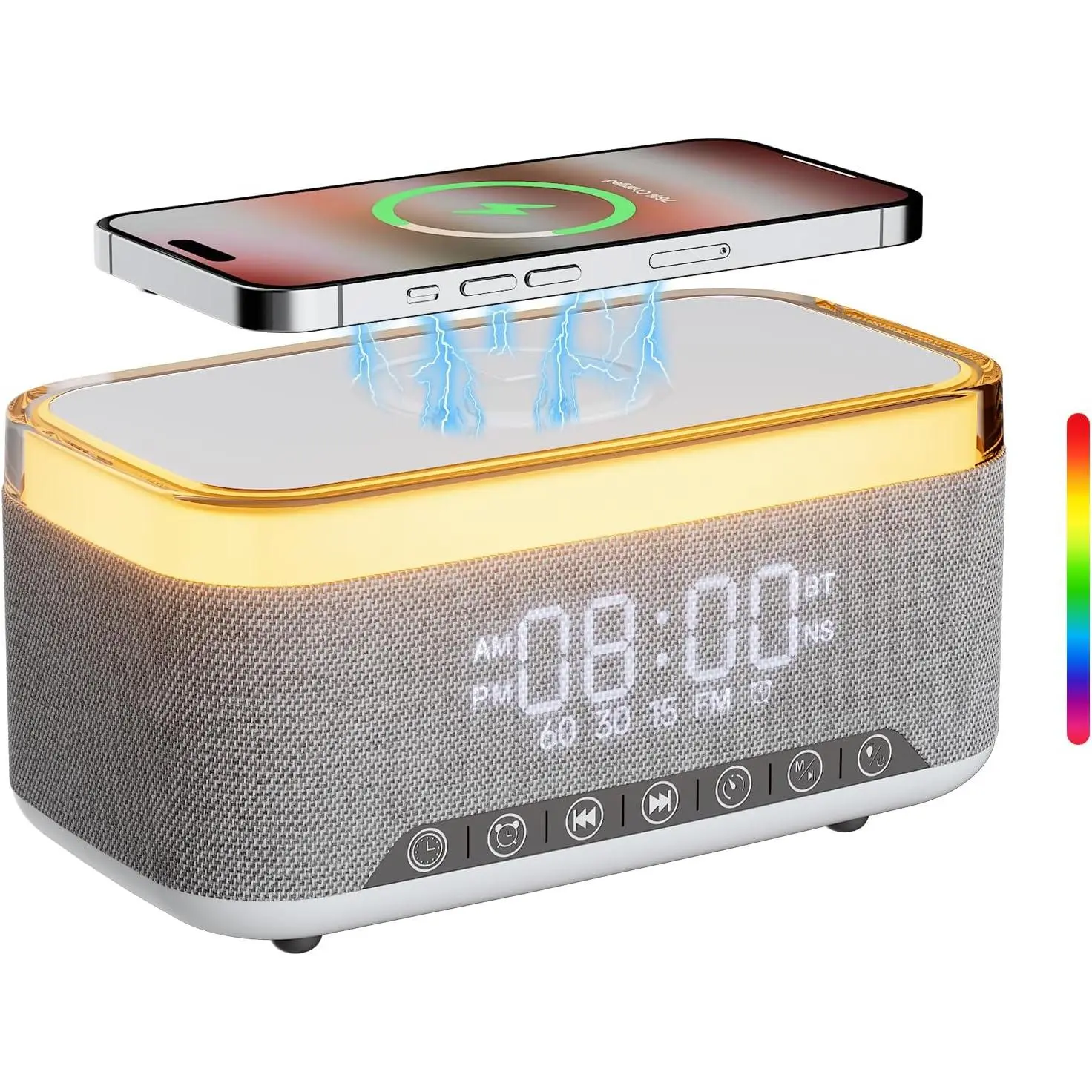 Speaker  Clock with 10w   Charger for  , 10W Stereo  Speaker, 12-Color Night Light, White Noise Machine Digital Clock with FM Radio for Bedroom