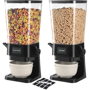 Cereal Dispenser Countertop with Cereal Bowls,16 Labels & Pen, Cereal Containers Storage, Candy Dispenser, Dry Food Dispenser For Pantry Not Easy to Crush Food Black 2 Pack