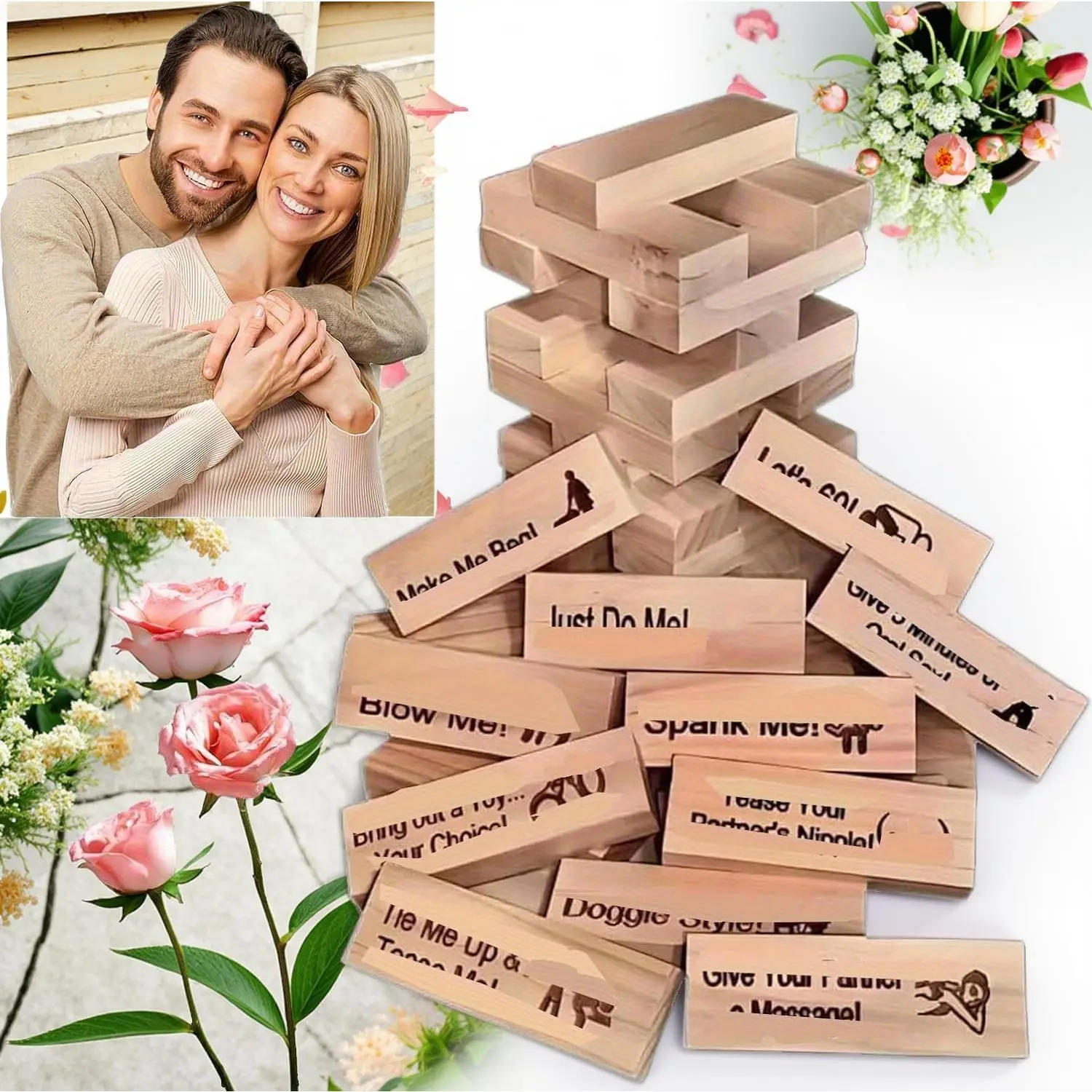 Lust Tower Games 48PCS for Adults Super Naughty Block Tower Tumbling Wooden Tower Stacking Block for Couples Date Night Ideas for Valentine Lover Drunking Games(1set)