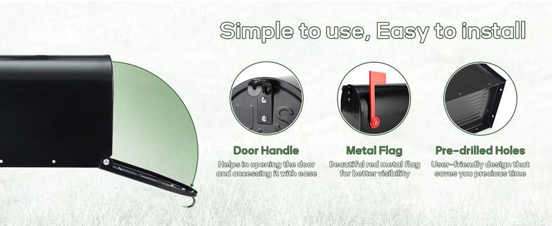 Black Metal Mailboxes for Outside Post Mount, Standard Mail Box, Galvanized Steel Heavy Duty Mailbox, Medium Capacity, 19 x 8.7 x 6.7 inches sturdy plant stand jewelry display