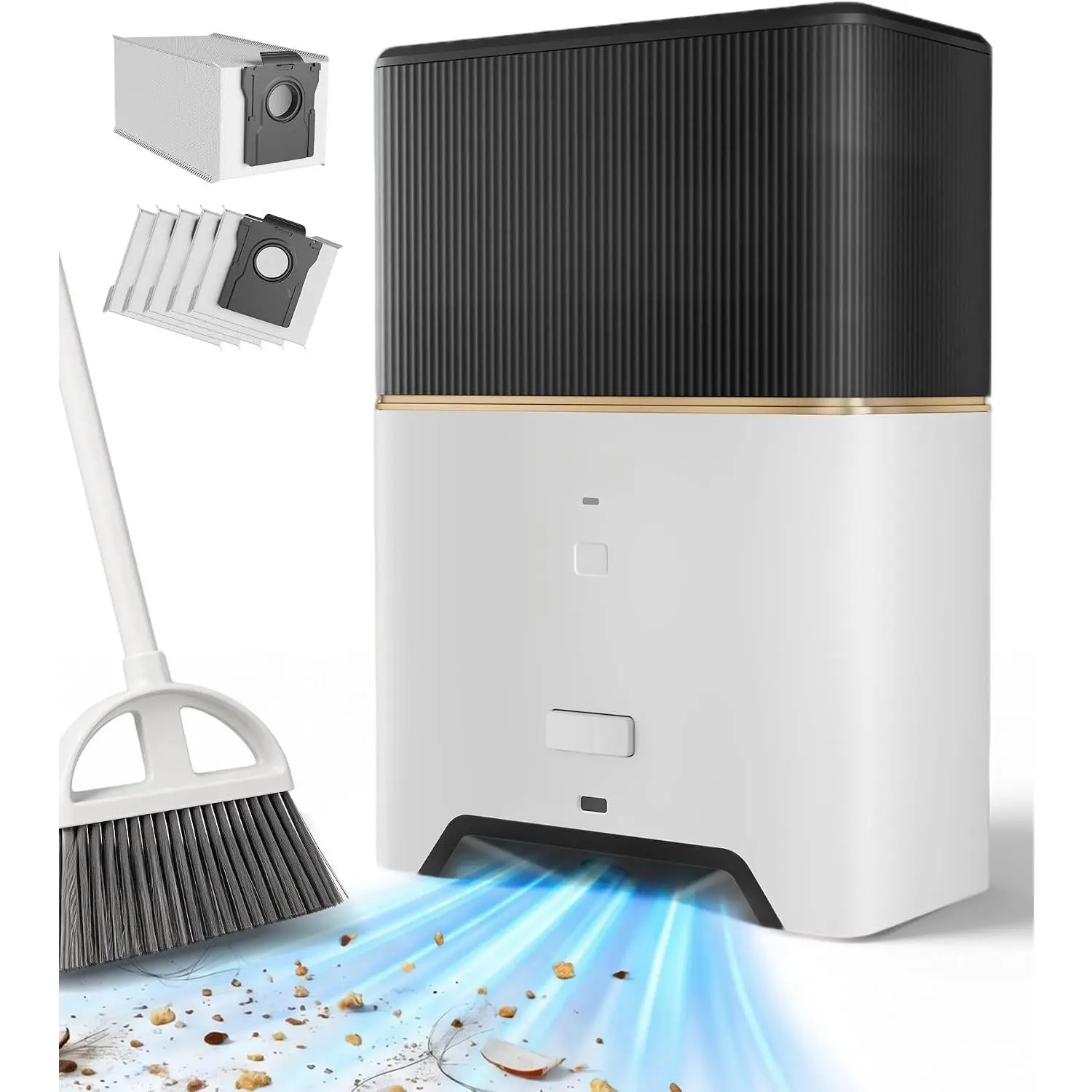 Touchless Vacuum Dustpan, Bagged, 26,000Pa Suction, Auto/Manual Mode | with 5 Replaceable Dust Bags, Up to 3-Months of Hands-free Cleaning, Ideal for , Kitchen, and Salon, White