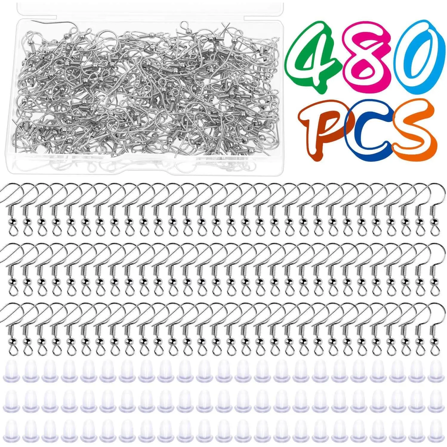 Earring Hooks for  Making Supplies, 240 count  Stainless Steel Fish Hooks Kit With 240 count Earring Backs