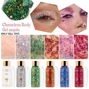 Color Changing Chameleon Face & Body Glitter Gel, Shimmering Radiant Glow Mermaid Body Glitter, Liquid Eyeshadow with Spoon, Festival Party Accessory, Glitter Beauty, Makeup, Body Gloss