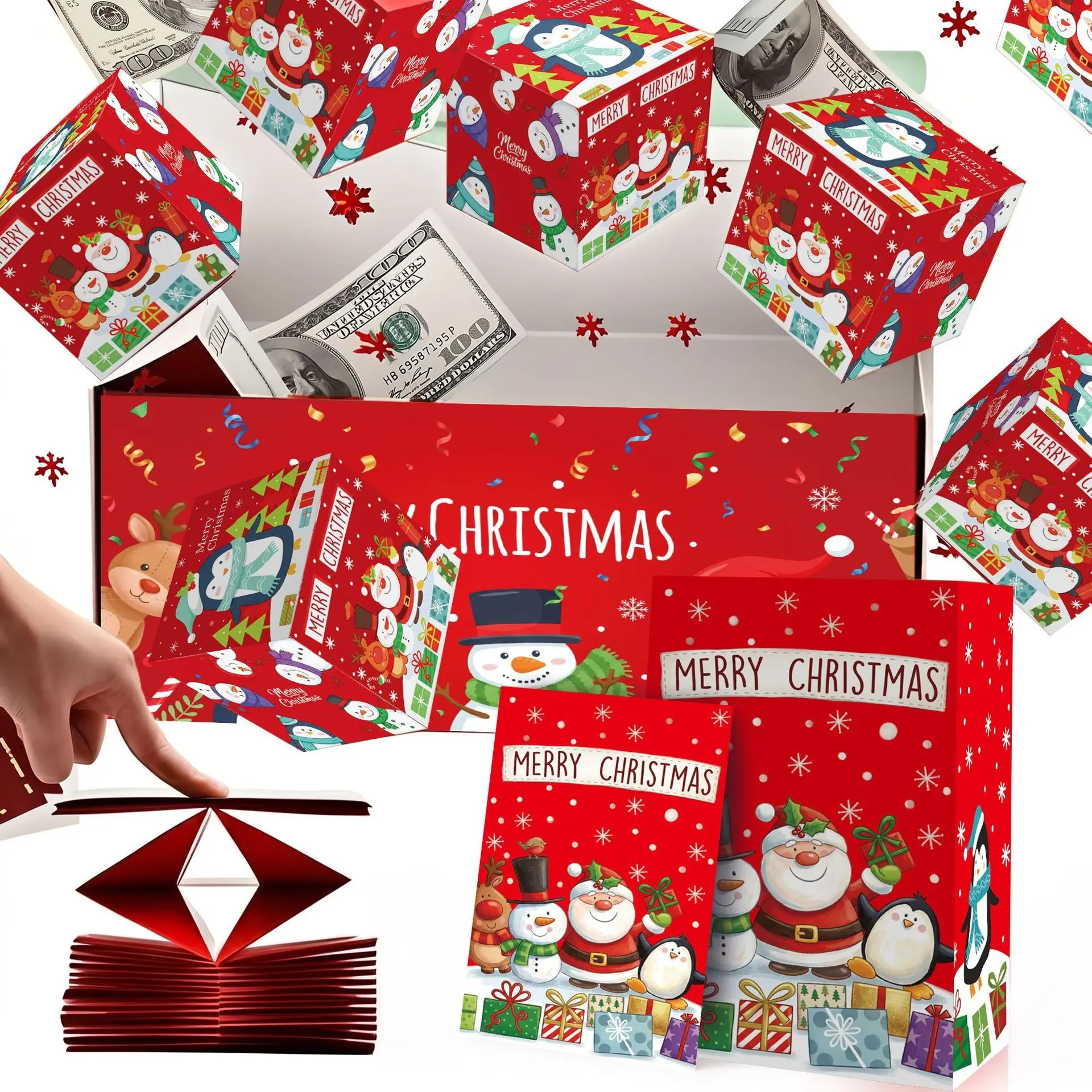 Christmas Jumping Surprise Explosion Gift Box, Santa Snowman Creative Cash Box, Holiday Party Gift Packaging, New Year Surprise Box