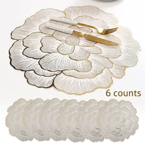 Floral Pattern Placemats, 6 Counts/set Heat-Resistant Non-Slip Dinner Table Mats, Kitchen Decorative Placemat, Kitchen Gadgets, Waterproof Placemat for Home Kitchen, Dining Room or Wedding Party, Valentine's Day Gift