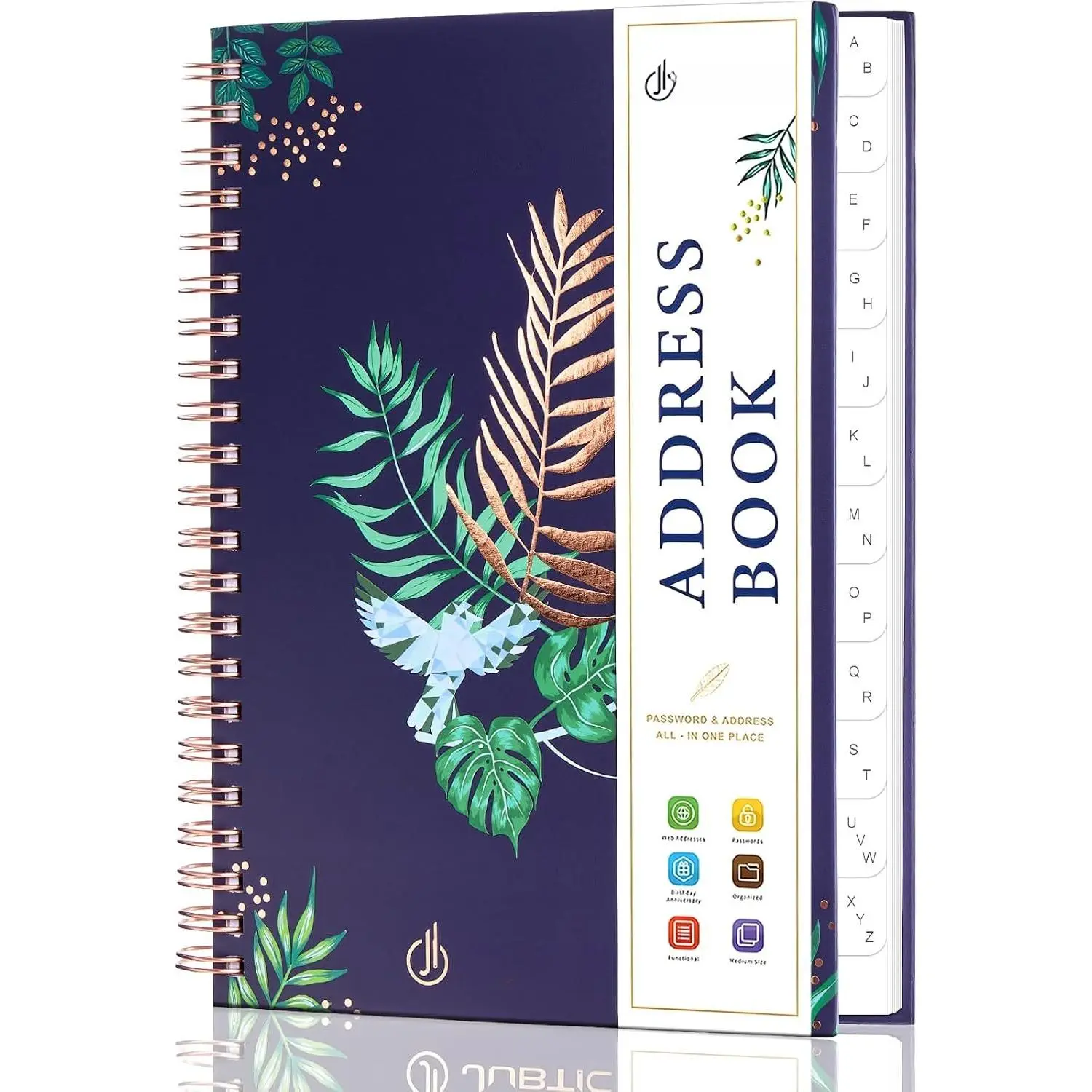 Hardcover Address Book with Alphabetical Tabs, Spiral Bound Address Book with Refillable Pages Medium Telephone book incl. Address, Password, Contact, Tel, Email, Important Date for  Office