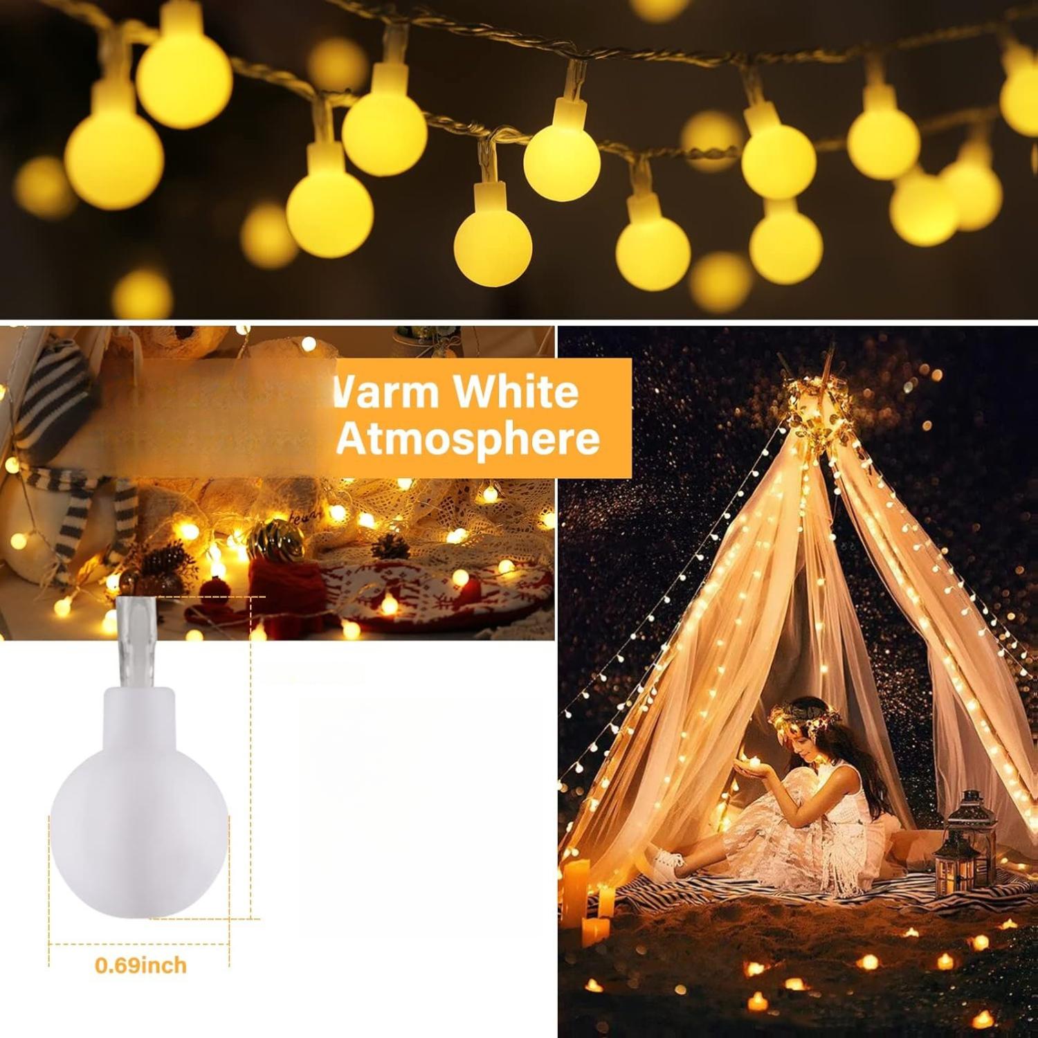 Globe String Lights, 33 Feet 100 Led Fairy Lights Plug in, 8 Modes with Remote Mini Globe Lights for Indoor Outdoor Bedroom Party Wedding Garden Christmas Tree Decor, Warm White