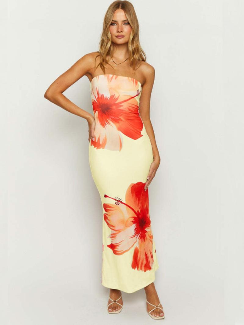 Women's Floral Print Backless Bodycon Dress, Casual Sleeveless Long Dress for Summer, Fashion Women's Clothing for Beach Holiday