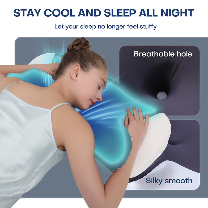 Extra-wide, oversized neck pillow High-quality supportive memory foam pillow Two heights available Washable, breathable pillowcase Enlarged armrest area for Side Sleep Stomach Sleeping and Back Sleepers