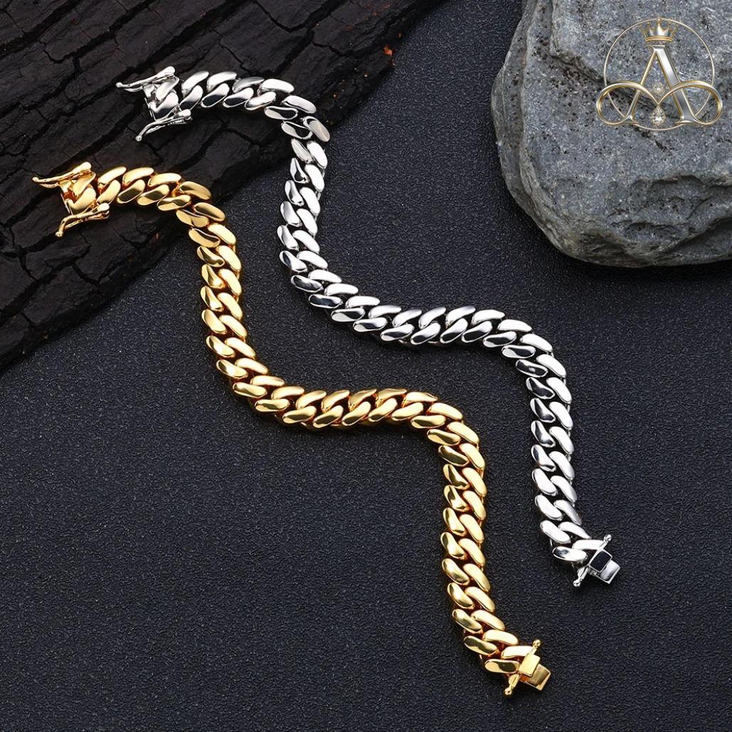 Aurelia Crest  Solid Cuban Chain Necklace Miami Cuban Link Chain Hip Hop Men Women Fine Jewelry Gift