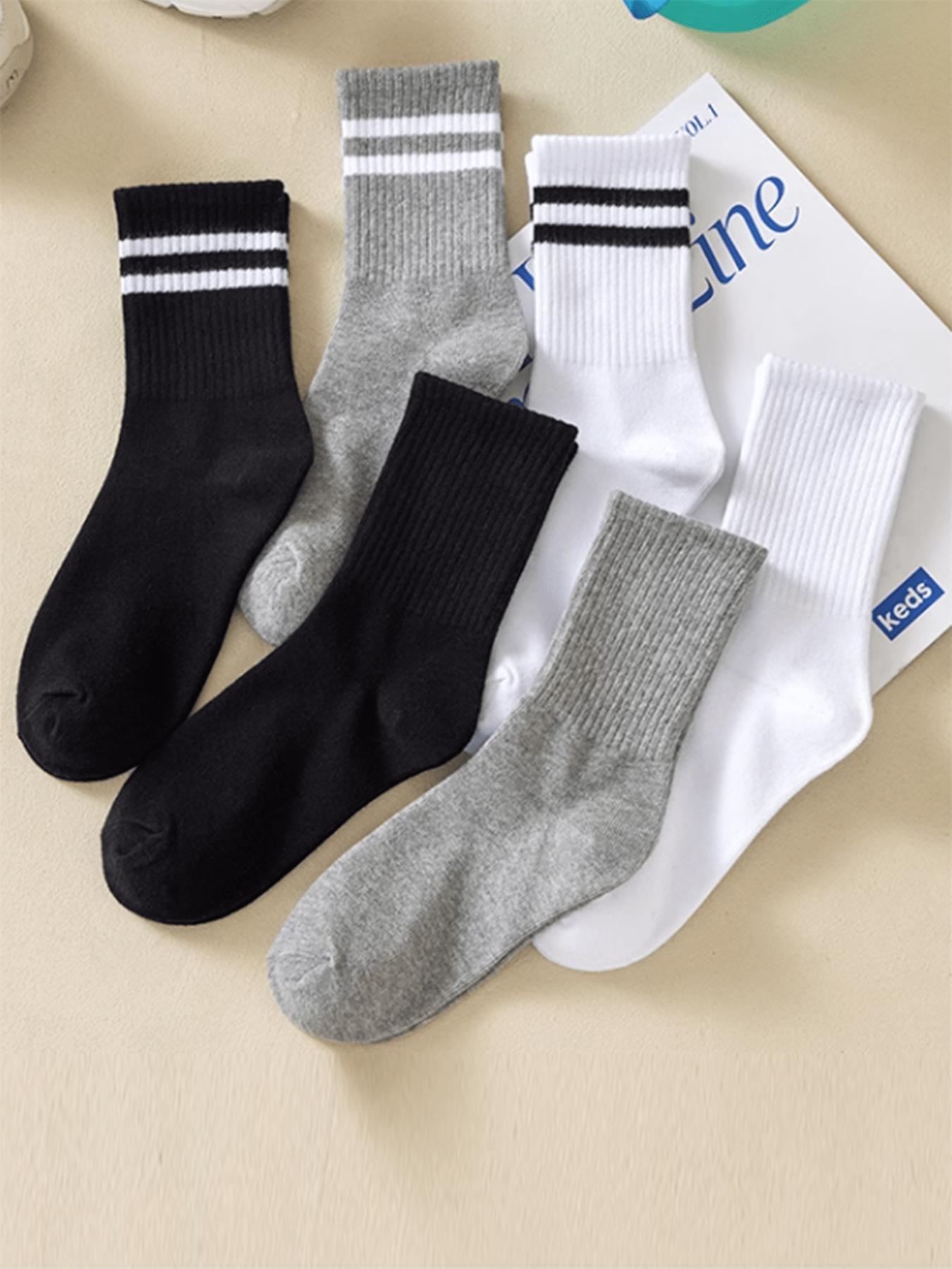 Striped Print Crew Socks, Mid-calf Socks, Athletic Running Socks, Multi-pack Mid Tube Socks, Basic Essential Knit Socks, Versatile Street Style Womenswear