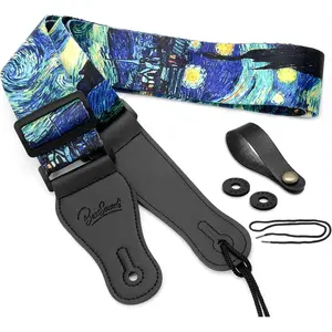Van Gogh  Night Guitar Strap Includes Strap Button & 2 Strap Locks, Adjustable Guitar  Strap For Bass, Electric & Acoustic Guitar,   for Men Women Guitarist