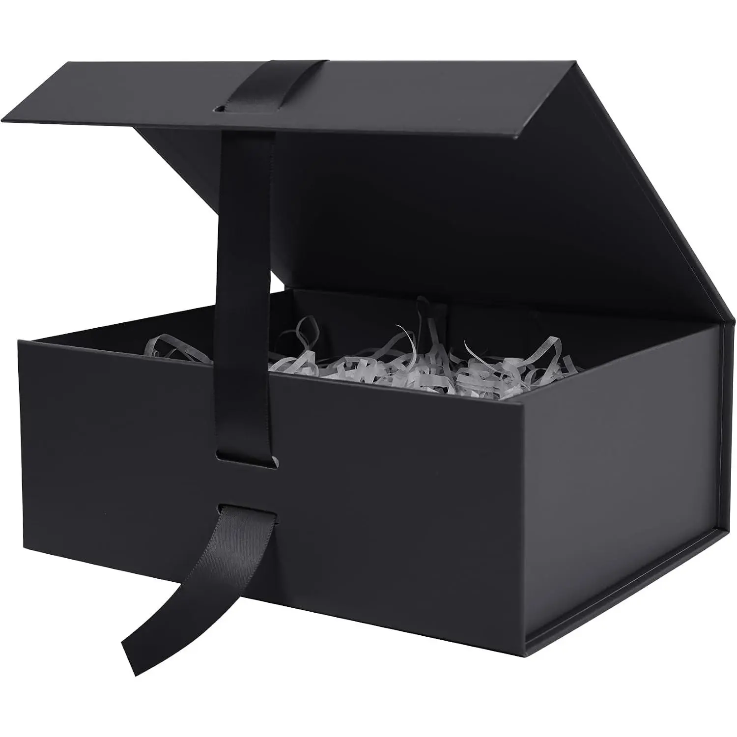 Black  Box with Ribbon, 8.6x6.7x3.4 inch Groomsman Proposal Box for Presents with  Closure , Rectangle Collapsible Luxury Box for Wedding, Christmas, Halloween, Birthday