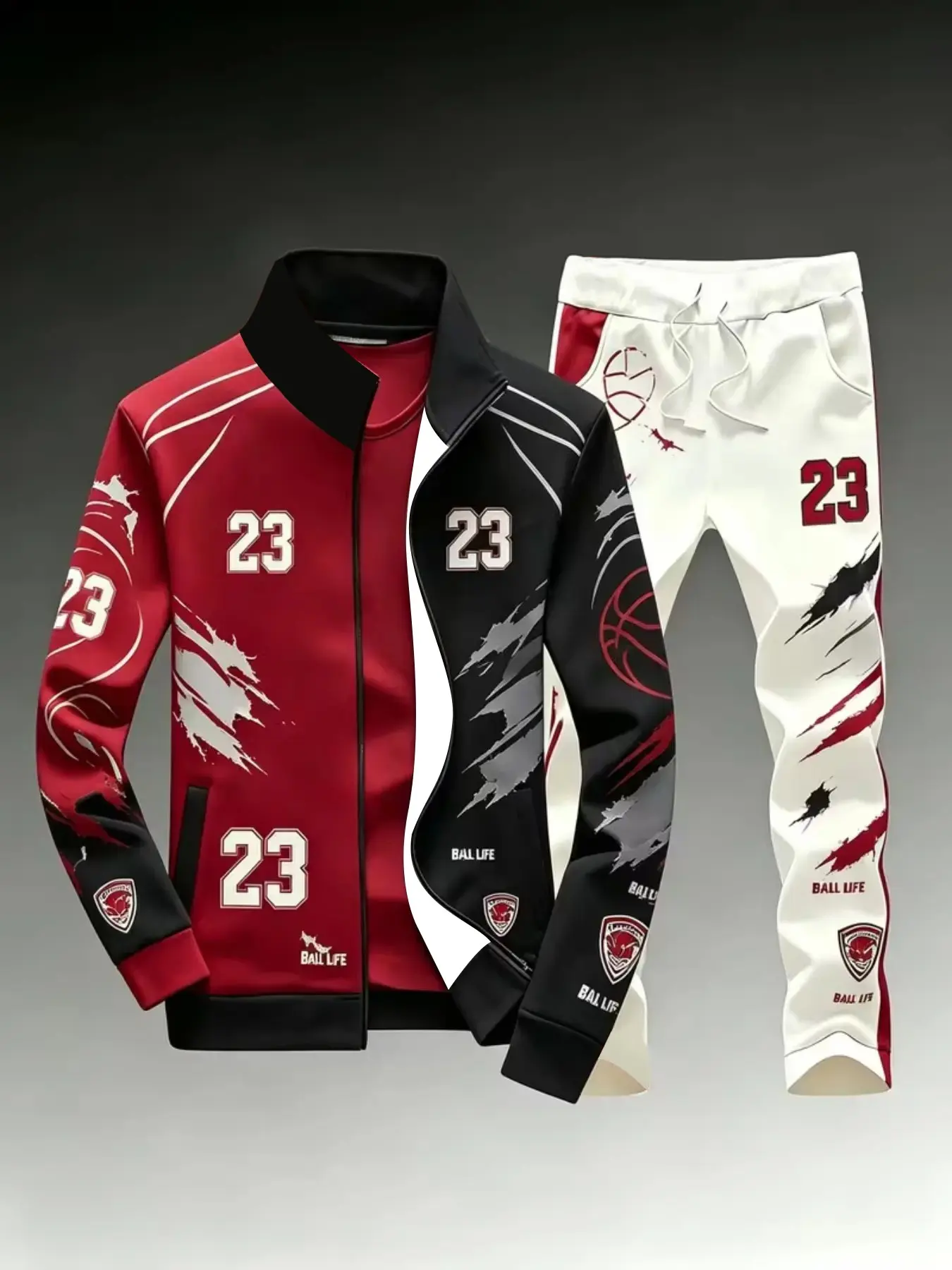 Men's Fashion Street Style 2-Piece Set, Basketball Print Casual Sportswear, Holiday Gift, Daily Wear, Long Sleeve, Slim-Fit