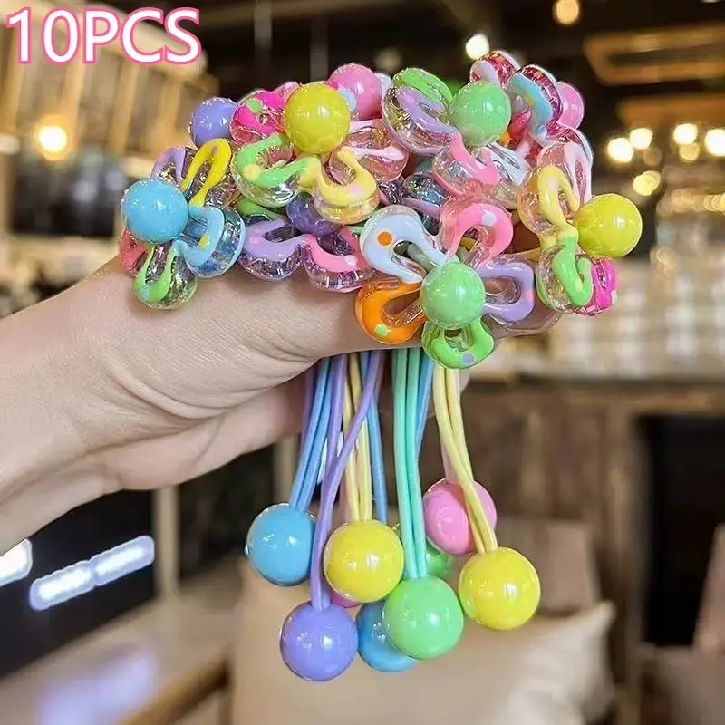 10pcs All-Seasons Solid Colorful Hair Accessories - Cute Satin Flower Ponytail Pieces, Beaded Headbands, High-Elastic Spiral Hair Ties for Sports & Outdoor Activities