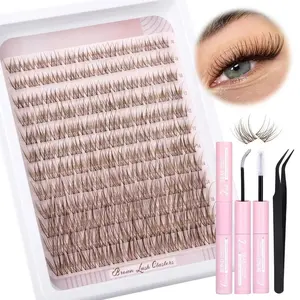 Brown Lash Clusters Kit Natural Lash Extension Kit Wispy Eyelash Clusters C Curved Cluster Eyelash Extensions 10-16mm Eyelash Extension Kit  Individual Lashes DIY at Home