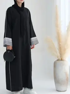 Ladies Classic Muslim Abaya, Palestinian Pattern Cuffs, Long Flared Sleeve, Loose Fit, Breathable Material, All Seasons