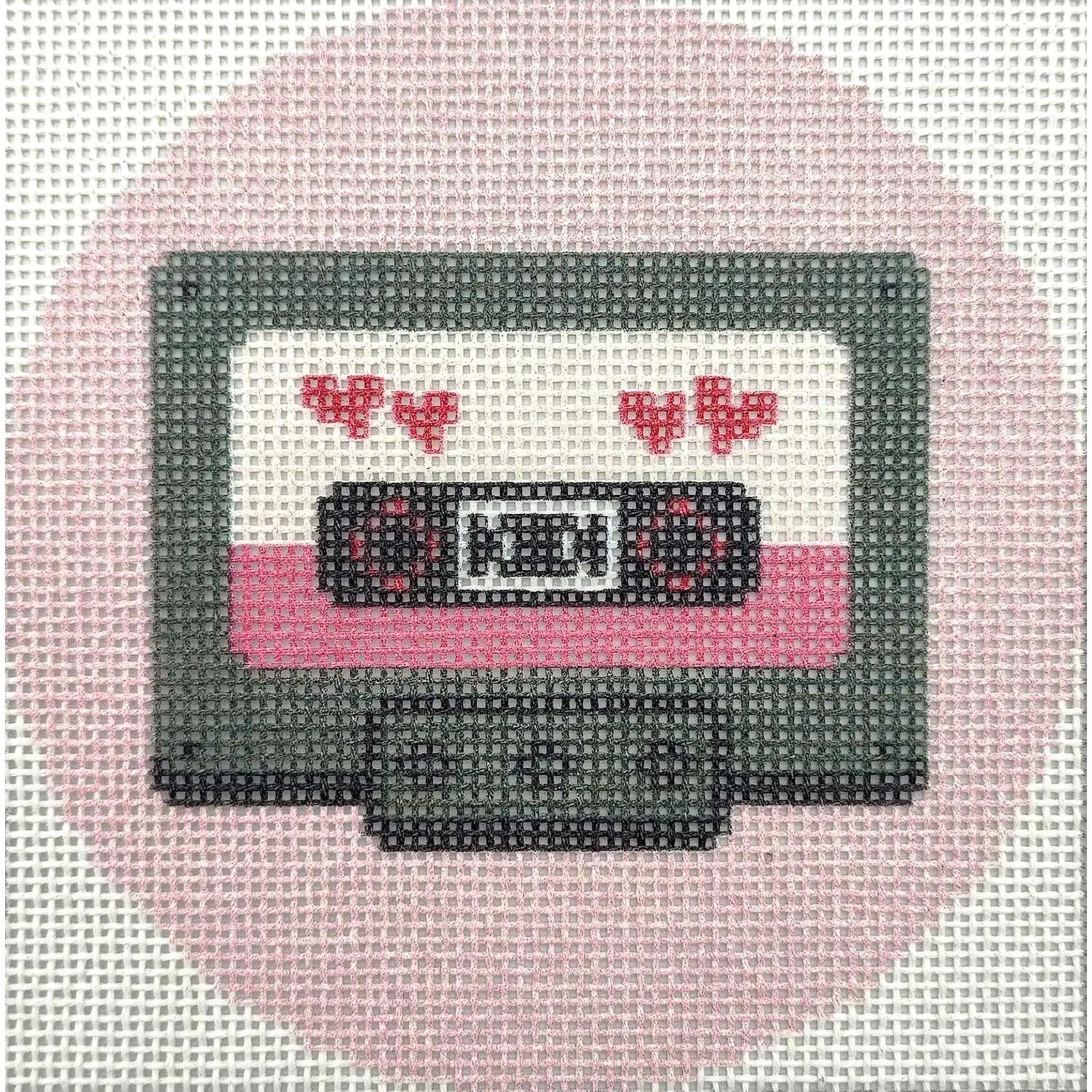 18CT Needlepoint Canvas, Embroidery Stamped Patterns for Beginners or Advanced, Printed Canvas, Valentine's Cassette Pattern, 4x4inch