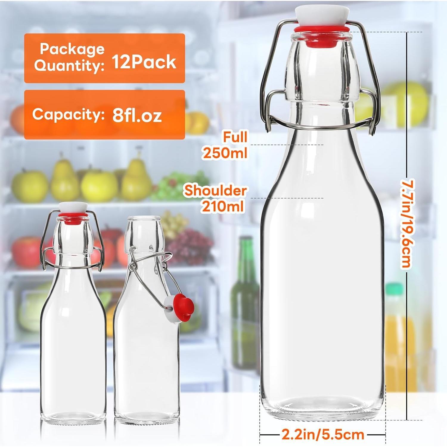 Swing Top Glass Bottles 8 oz 12Pack, Flip Top Glass Bottles with Airtight Flip Lids for Vanilla Extract Bottles/Home Brewing/Beverages/Oil (8 fl.oz, Set of 12) Stainless Brush Steel Colorful Decorative Wedding Organiser 8Fl.Oz