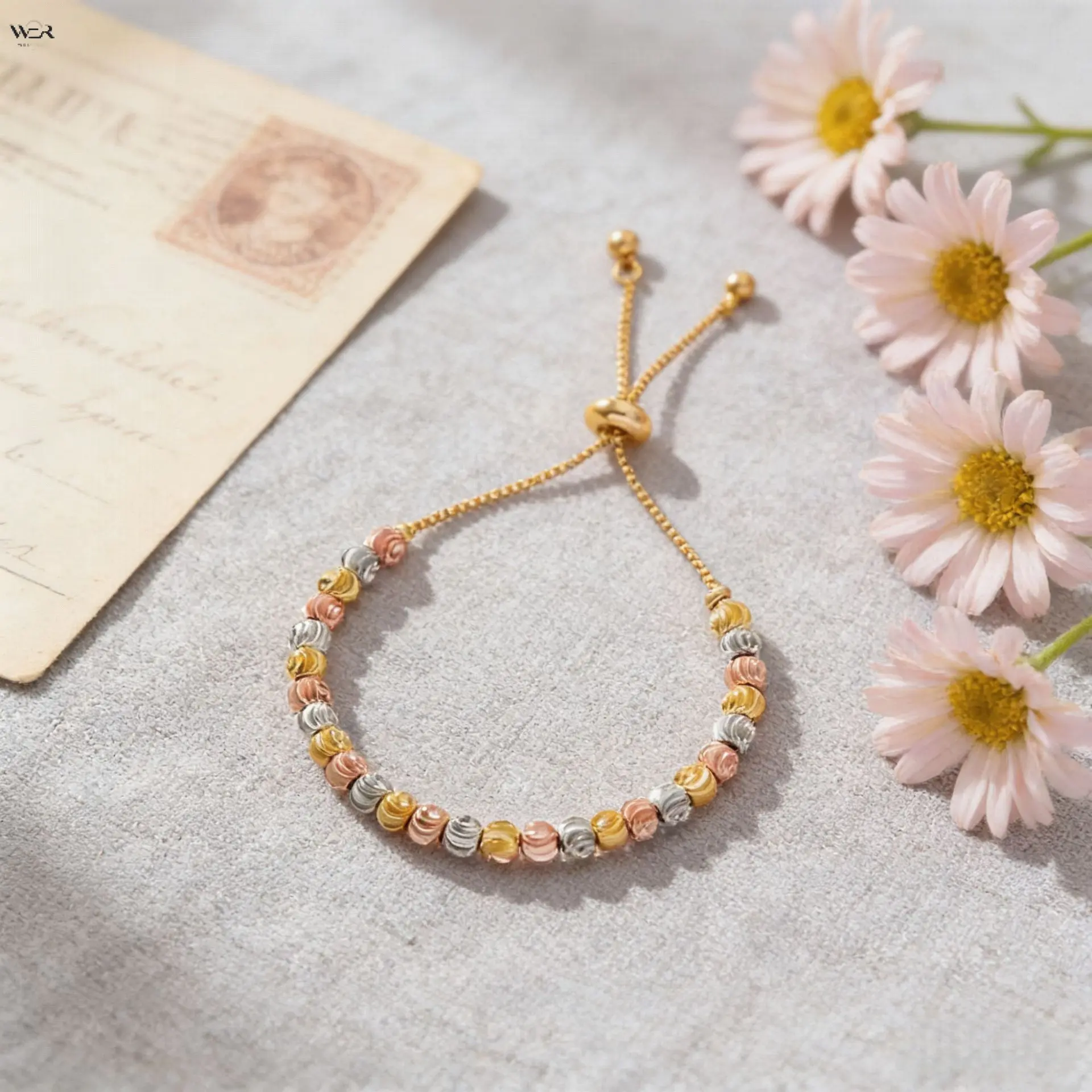 Tri Color Gold Rose Gold Silver Beaded Slide Adjustable Bracelet Multi Tone Textured Round Ball Pull Cord Bolo Wrist Chain Minimalist Women Daily Stackable Jewelry 3 Colors Available