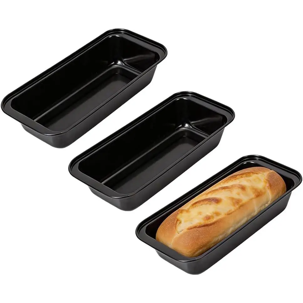 3 Pack Mini Loaf Pans for Baking, Nonstick Carbon Steel Bread Loaf Pans, Small Banana Bread Pan for Meatloaf, Sourdough, Brownies (Black, 6 x 3.3 x 1.7 In)