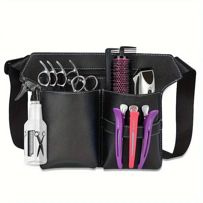 1pc Professional Hairdresser Scissor Bag with Waist Belt, Large Capacity Haircut Bag, Hairdresser Waist Bag - Durable PU Leather Storage Holster for Hair Salon Tools and Accessories, Can Also Be Used As A Beauty Makeup Kit, Tool Bags, Tool Pouch