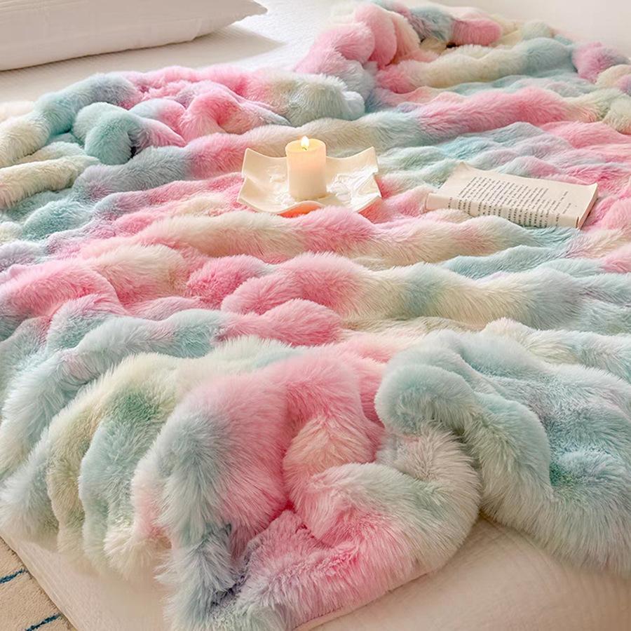 Tie Dye Fluffy Plush Blanket, 1 Count Colorful Soft Warm Throw Blanket, Bedding Supplies for Home, Camping, Dormitory, Office, Travel, Bedroom Decor, Multipurpose Use