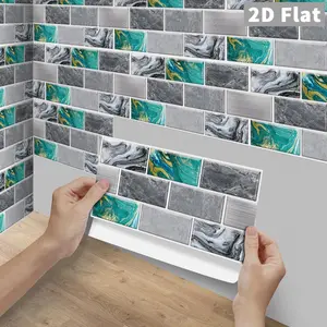 24PCS FG Green Gold Marble Peel And Stick Tile Splashbacks, Waterproof Oilproof PVC Crystal Self Adhesive Wall Stickers For Kitchen Bathroom Wood Tile Floor Home Decoration