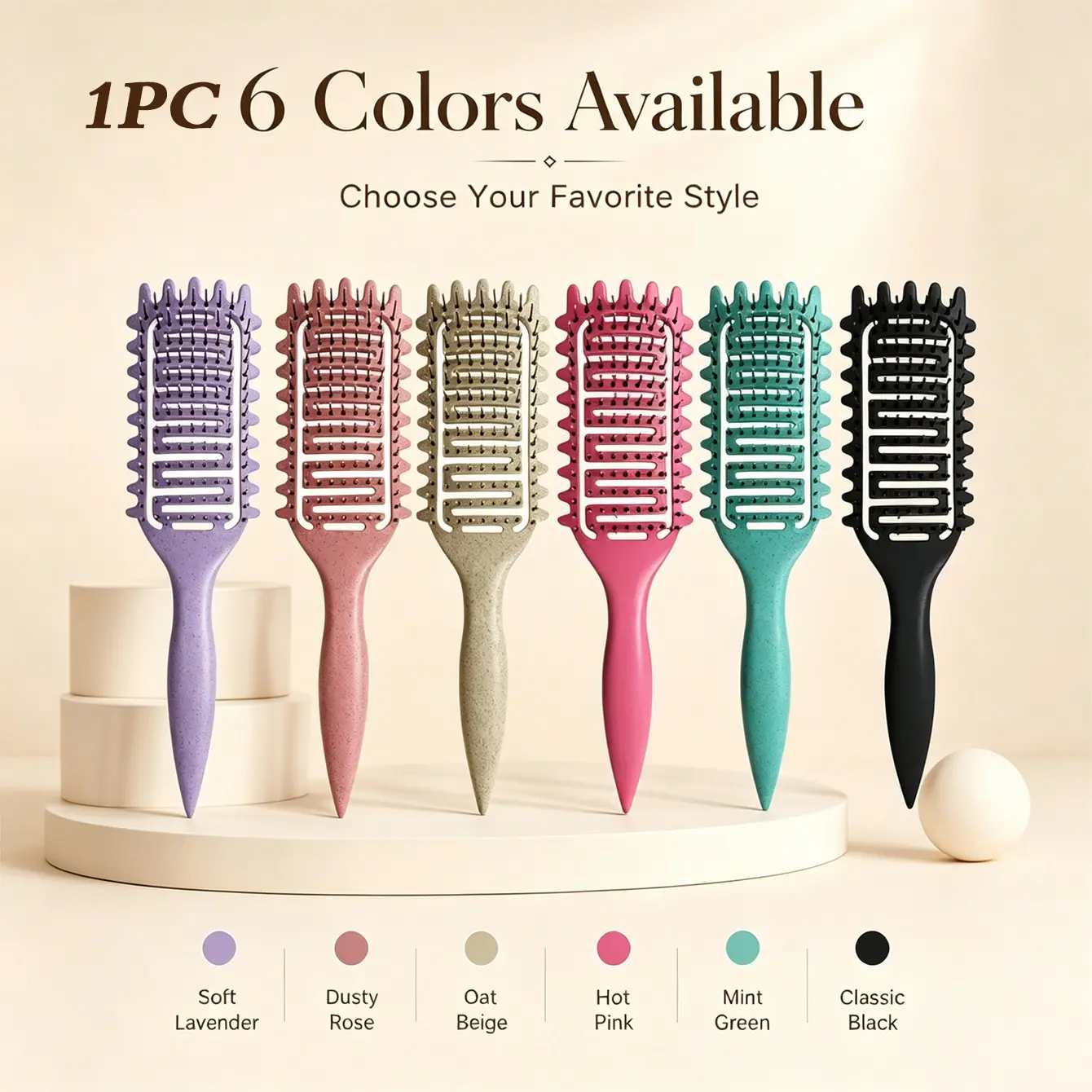 1PC Curl Defining Brush Comb – Minimal Aesthetic Style, Vented Hollow Design for Quick Drying, Detangling & Scalp Massage, Wet/Dry Styling Tool for Curly, Wavy & Coily Hair, For Women, Home/Salon, Define Curl Brush, Hair Styling Tools, Hairbrush