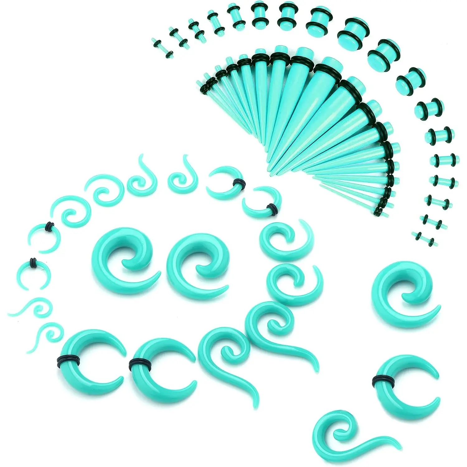 54 Pcs Ear Stretching Starter Kit Unisex 14G-00G, Acrylic Spiral Buffalo Grain Tapers Tunnels Plugs Ear Expander Gauges Body Piercing Jewelry Gift for Men Women