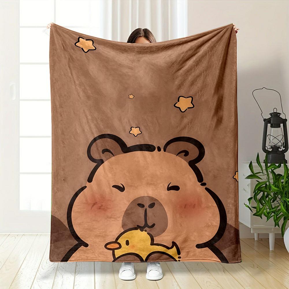 Soft Flannel Cartoon Capybara Blanket - Digital Printed Reversible Polyester Flannel, Suitable for Home Office Nap All Year Round, Modern Style - Gift for Family and Friends
