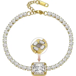 Magnetic Bracelets for Women, 18K Gold Plated Stainless Steel Dainty Tennis Bracelet with 4PCS 3800 Gauss Neodymium Magnets & AAA+ Cubic Zirconia, Lobster Claw