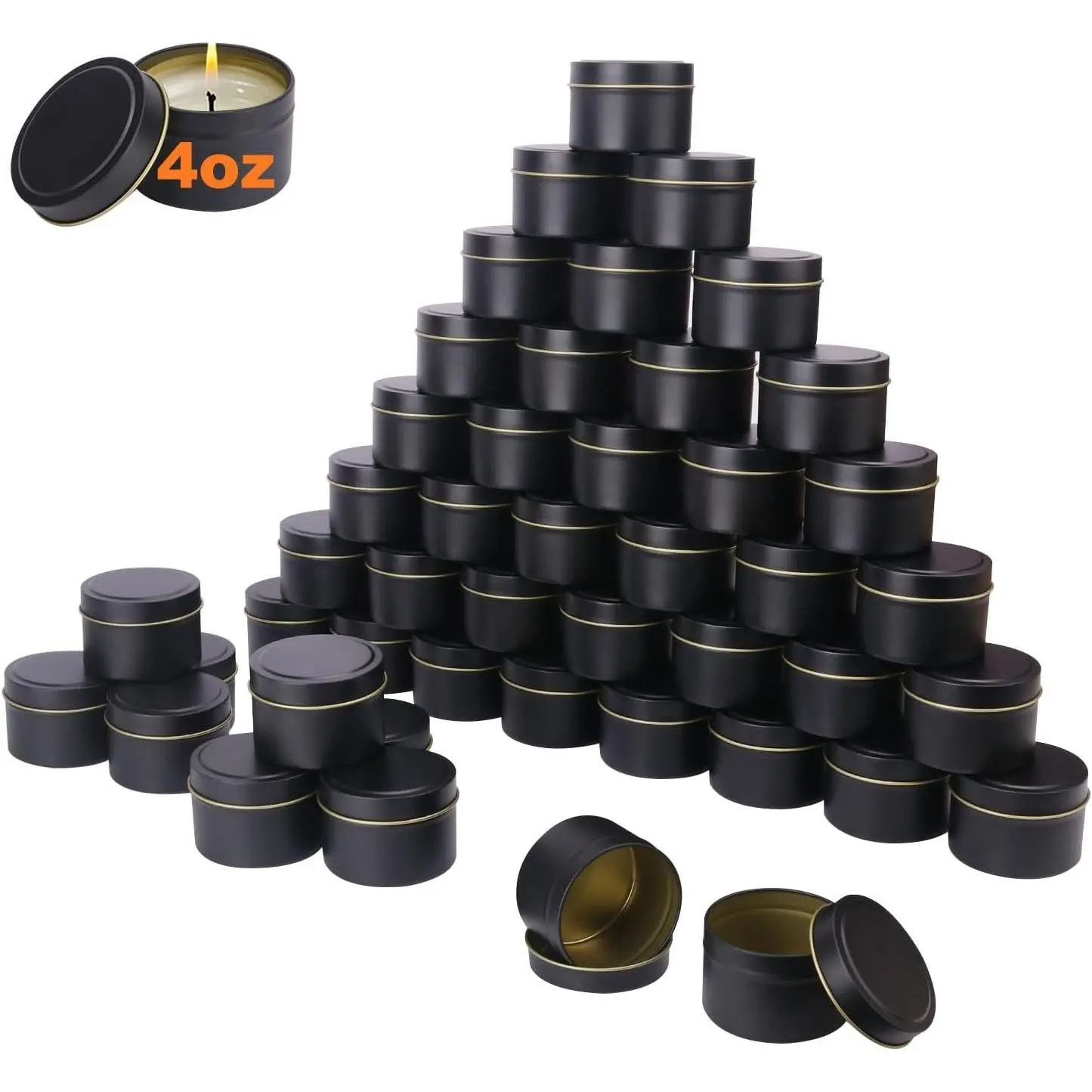 72 Pack 4 oz Black Metal Candle Tins with Lids, Round Bulk Metal Candle Jar, Matte Finish, Round 4 oz Candle Tins for DIY Candle Making and Storage