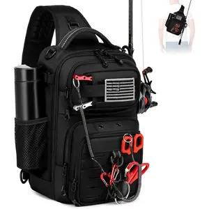 Fishing Sling Bag, Fishing Bag With Rod Holder Fixed Stickers,  System, Soft Bait & Gear Storage, Gift  Men Black