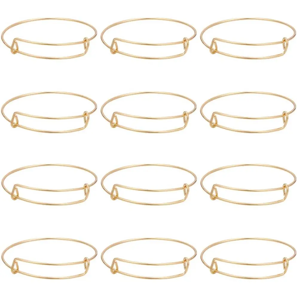 12 count  Expandable Bangle Adjustable Wire Bracelets | Stainless Steel, Blank Metal Stackable Bracelet Cuff Set, For  Making DIY Crafting Supplies, Women Adults Beginner