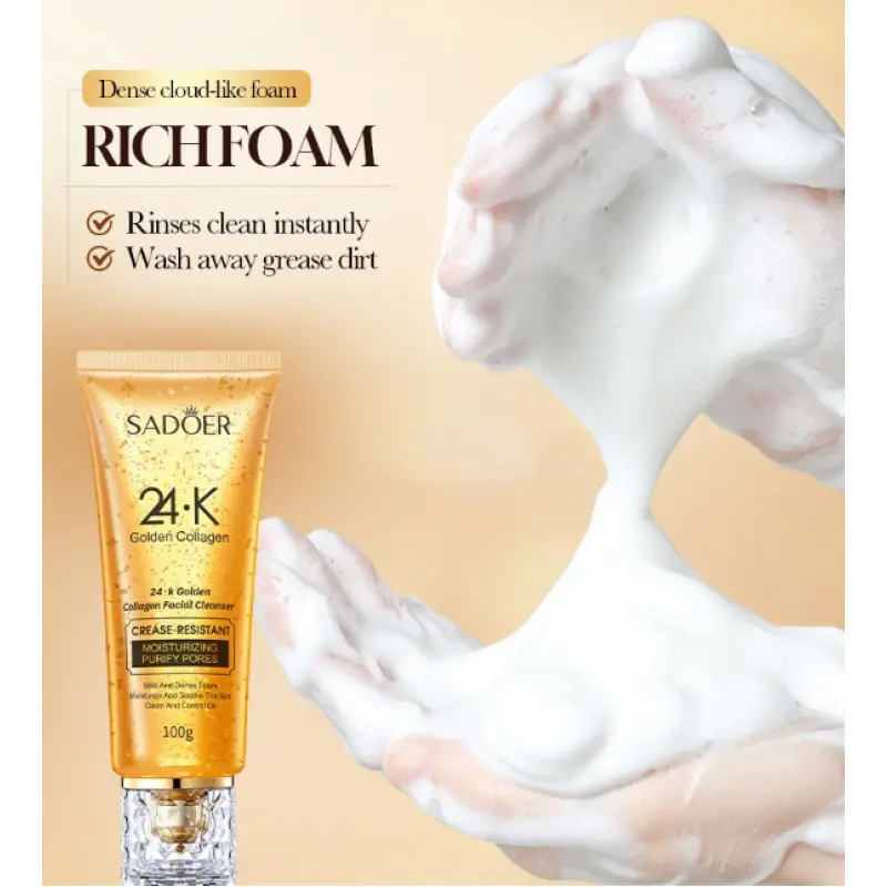 24K Gold Collagen Facial Cleanser, Deep Clean Oil Control Hydrating Face Wash Hydrates Cleans Pores Remove Dirt Makeup Residue for Women Daily Skincare
