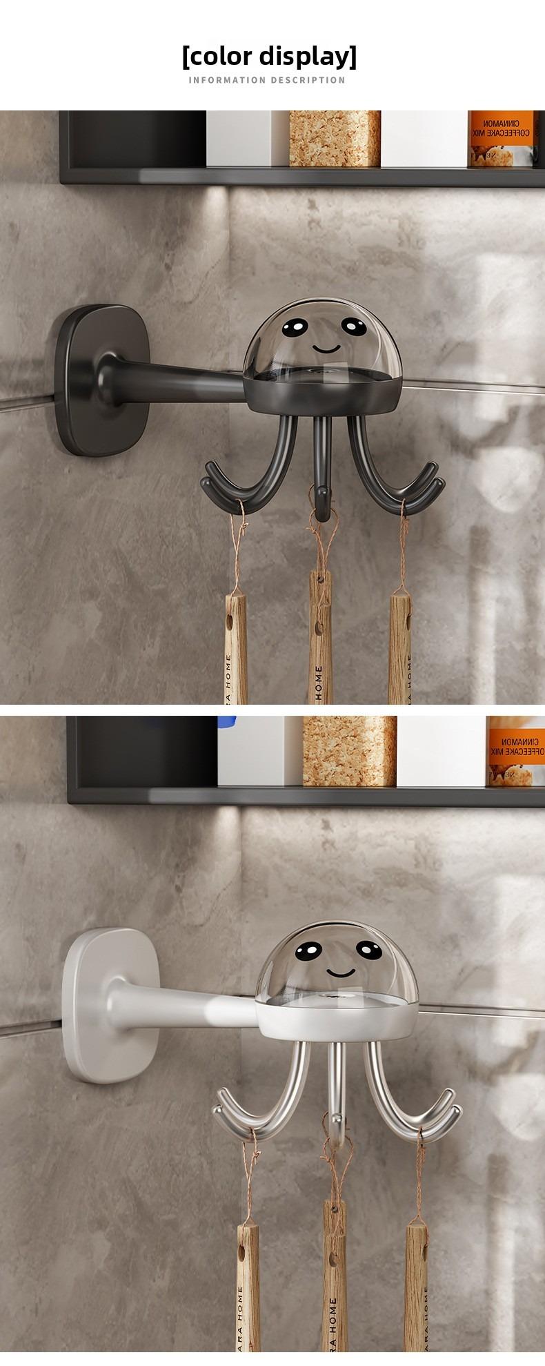 360° rotating cartoon octopus hook, no need to drill holes and won't damage the wall, storage rack, home storage rack, household daily use, kitchen storage hook, shelving rack
