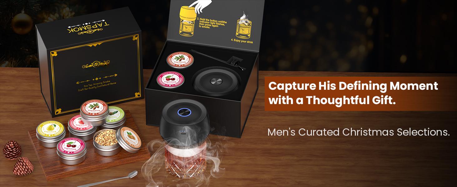 Electric Whiskey Smoker Kit: Rechargeable Cocktail Smoker for Old Fashioned & Bourbon Drinks with Built-in Lighter, No Butane Needed, 6 Wood Chips, Christmas Whiskey Gift for Men, Dad, Husband