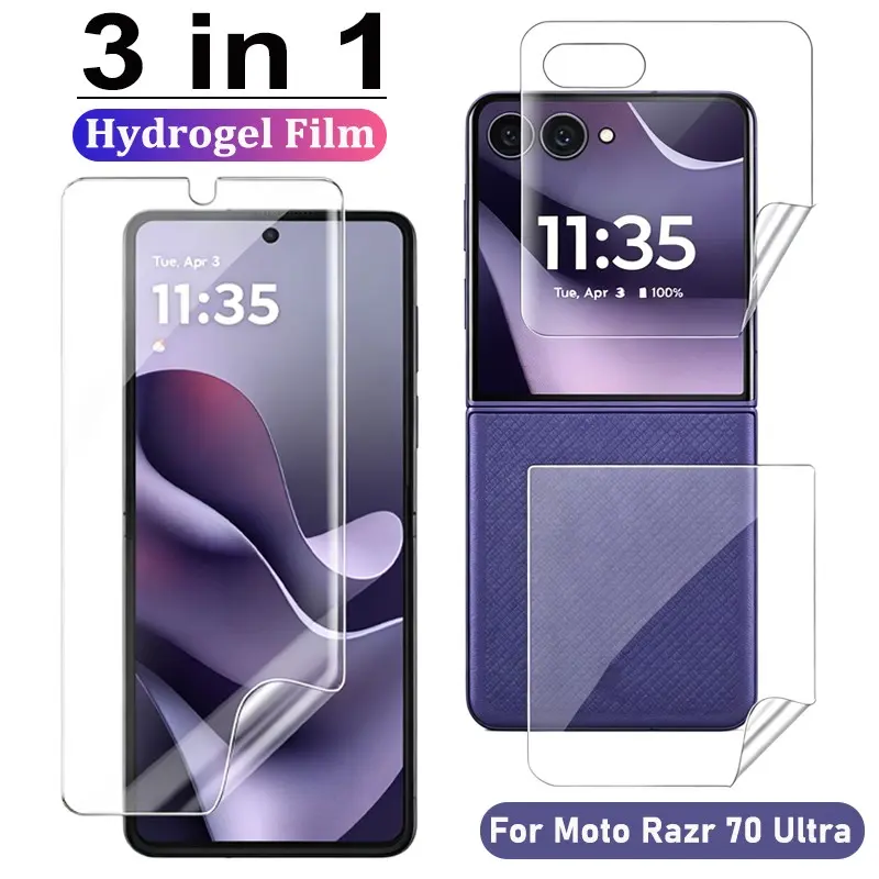 Suitable for Motorola Razr 70/70+/70 Ultra/60/60 Ultra/Razr 2026/Razr+ 2026/Razr 2025/Razr+ 2025, 3 in 1 HD Clear Hydrogel Film, High Sensitivity Touch, Anti-Fingerprint, Scratch-Resistant, Full Coverage