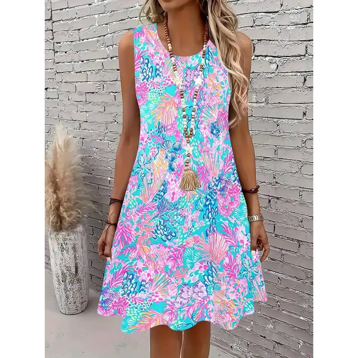 Plus Size, Fashionable  Vest  For Women Tropical Floral Shell Pattern Print Large Size Women's Summer Vest   Vest Skirt Summer Cool Loungewear Lightweight Plus-Size All-Over Print Tank  - The Perfect Mother's Day Gift chic wear casual