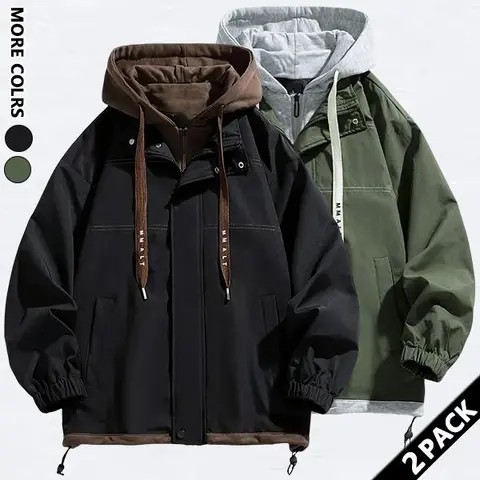 Men's Stylish 2-Piece Zip-Up Hoodie Jacket - Casual Loose Long-Sleeve Zip Up Hoodies for Daily Outfits, All Seasons Mensfashion Athletic Menswear, Halloween Gifts, Do Not Dry Clean